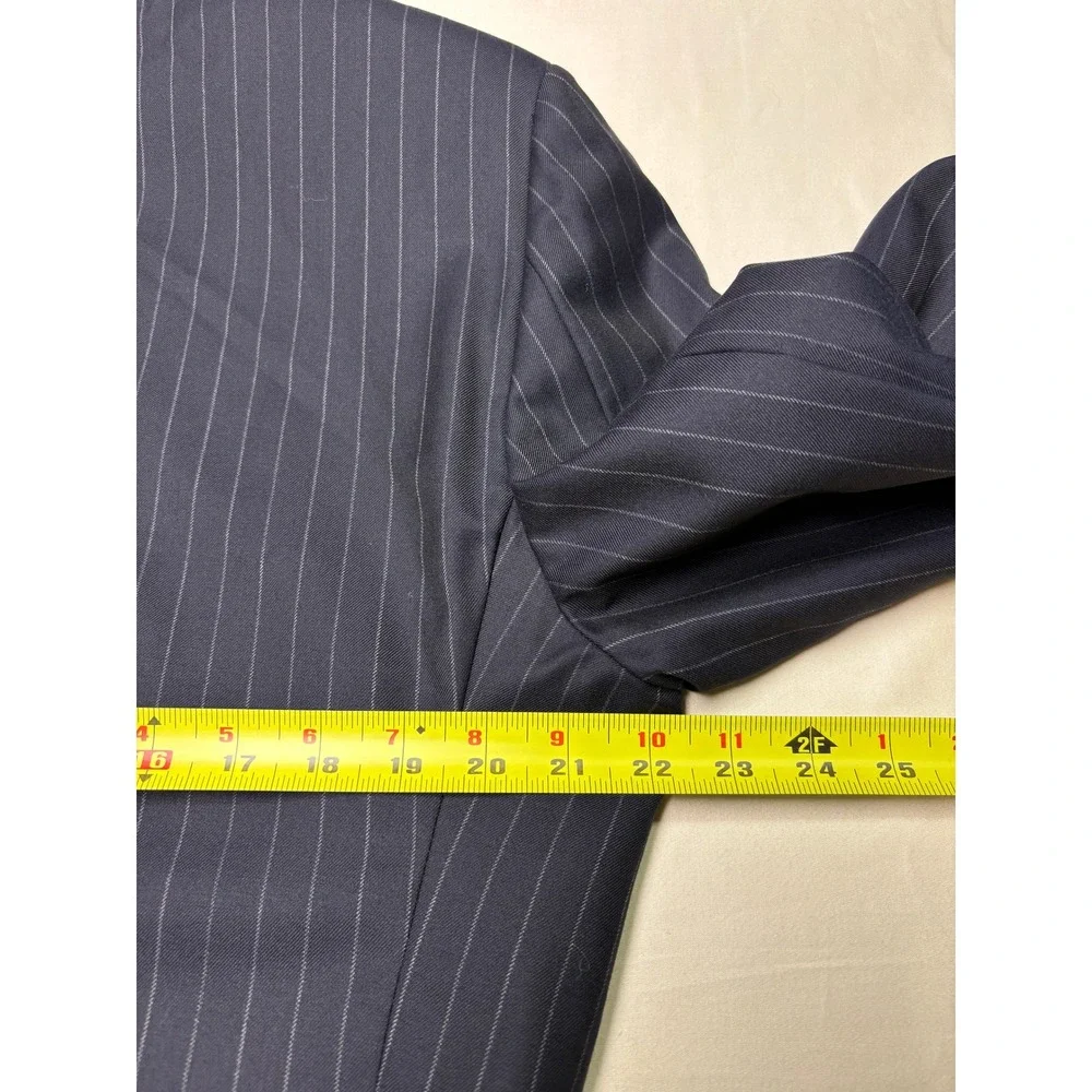 Hickey Freeman x Loro Piana Pinstripe Suit Navy Wool Mens 44R W36 L27 USA